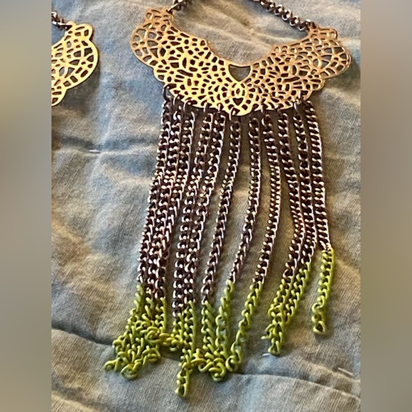 Gold & Neon Fringe Chain Earrings Urban Outfitters - Picture 4 of 6